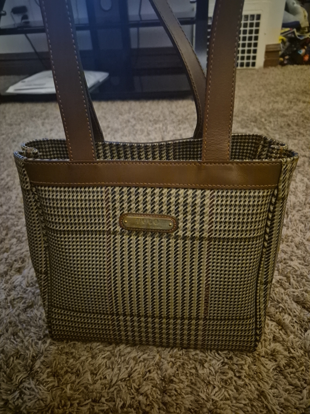 Polo by Ralph Lauren Brown Plaid Tote Bag